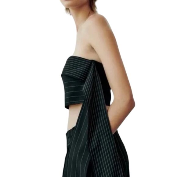 Zara black pinstripe strapless multi-position bandeau crop top size XS - Picture 3 of 9